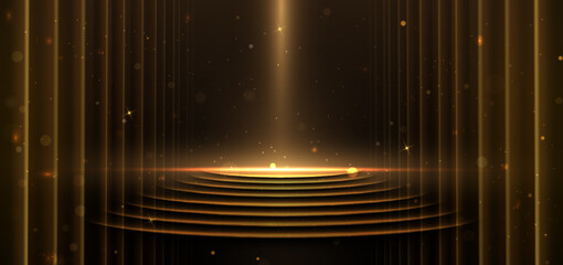 elegant golden scene vertical glowing with lighting effect sparkle on black background. template cir