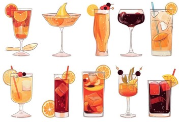 Poster - Assortment of different types of cocktails drinks on table