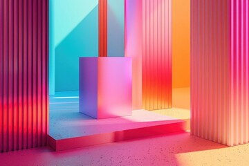 Poster - A colorful room with a white pedestal in the middle, perfect for decorative display or photography