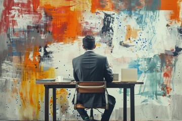 Poster - A person sitting at a desk with a laptop open, likely working or studying