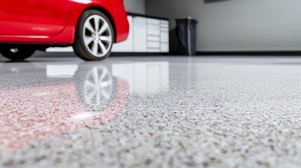 Flawless, polished garage floor with a durable, stain-resistant surface