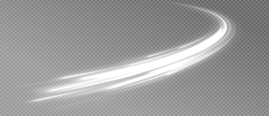 Aufkleber - Set of glowing ellipses in speed shape. Imitation of the exit of cold air from the air conditioner. Curved light effect of white bright sparkling motion wave. Dynamic white spiral, vortex or blizzard.