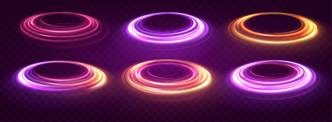 Poster - Vector swirl trail effect. Abstract vector fire circles, sparkling swirls and energy light spiral frames. Glowing spiral cover.Neon light circle of speed in the form of a round whirlpool.	