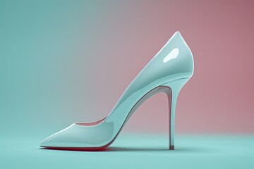 Poster - A pair of white high heel shoes sitting on a pink and blue colored background, perfect for fashion and lifestyle themed projects