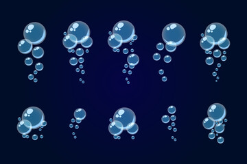 Air bubbles flat cartoon, soap foam oxygen bubbles, vector design elements isolate.