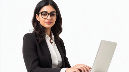 Wall Mural - a woman in glasses is using her laptop