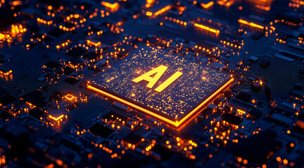 Fototapete - chip with holographic text 