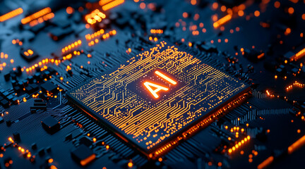 Fototapete - chip with holographic text 