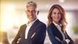 © Space Priest - two business people smiling and standing together