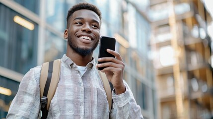 a man with a backpack and a cell