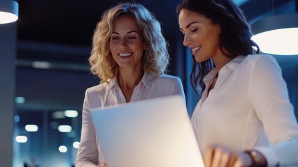 two women looking at a laptop