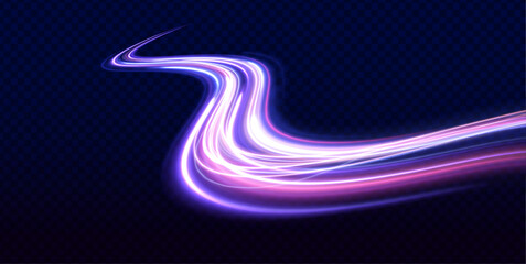 Fototapete - Dynamic Abstract Vector Art with Flowing Lines in Vibrant Pink, Purple, and Blue Hues on a Dark Background. Magic moving fast speed police lines. 