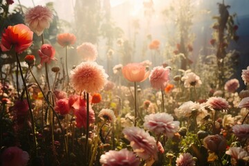 Wall Mural - Flower garden sunlight outdoors blossom.