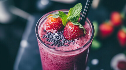 Poster - strawberry smoothie in a glass