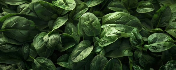 Freshly picked spinach leaves, 4K hyperrealistic photo