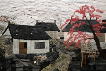 Poster - Japanese village architecture building outdoors.