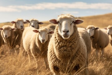 Canvas Print - Sheep herd livestock grassland.