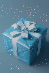 Poster - A blue gift box wrapped with a white ribbon and a bow, perfect for special occasions