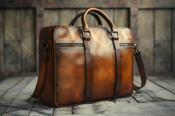 Wall Mural - A brown briefcase sitting on top of a wooden floor, perfect for office or business settings