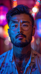 Wall Mural - Close-up portrait of man with beard and intense brown eyes