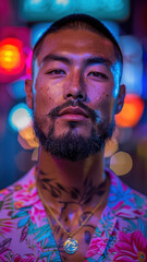 Wall Mural - Close-up portrait of man with beard and intense brown eyes