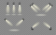 © YURII - Spotlights set, stage and studio light, realistic hanging lamps. Spot lights and searchlights for concert. Vector