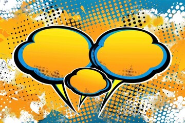 Poster - A pair of bright yellow speech bubbles floating on a sunny blue and yellow background, perfect for conveying a message or adding a pop of color to your design