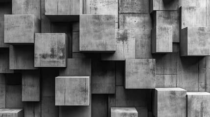 Abstract geometric concrete wall with rough texture.