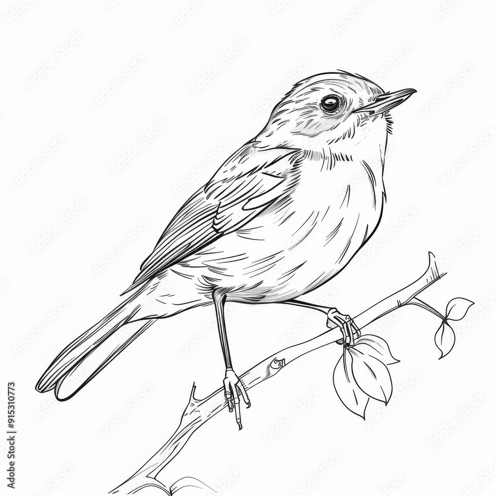 Detailed sketch of a small bird perched on a branch, showcasing ...