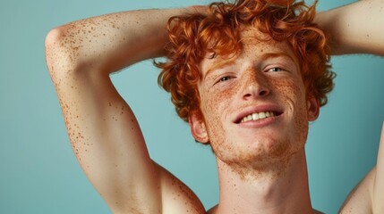 Wall Mural - A man with red hair and a beard is smiling and has a lot of hair on his head