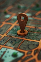 Fototapete - A map featuring a wooden pin marking a location