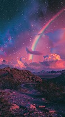 Sticker - Aesthetic wallpaper rainbow sky landscape.