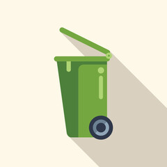 Sticker - Green wheelie bin with an open lid, for waste and recycling, with a long shadow