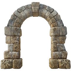 Ancient Stone Archway Structure Isolated on White Background.