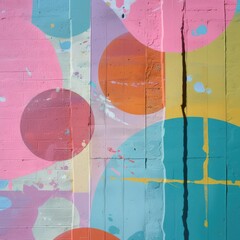 Wall Mural - Colorful Abstract Circles and Lines on Brick Wall