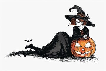 Poster - Witch with pumpkin illustration