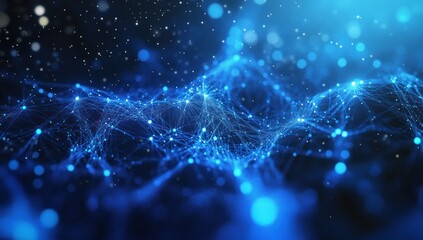 Poster - Abstract Blue Network Background with Glowing Particles
