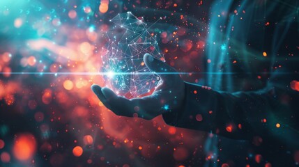 Poster - A person is holding a glowing sphere in their hand