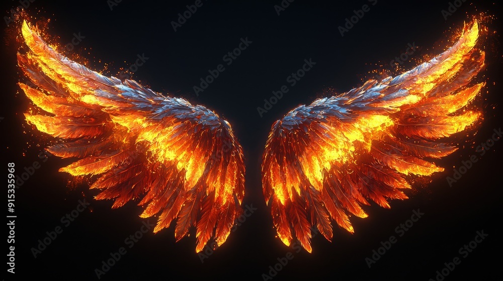 Side view of burning white angel wings on a black background vector ...
