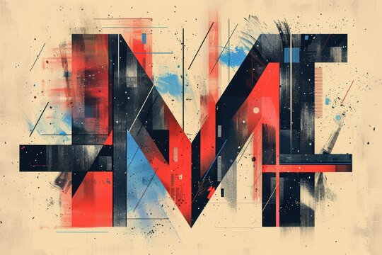 An abstract illustration of the letter M featuring geometric shapes and bold lines creating a modern and dynamic appearance.