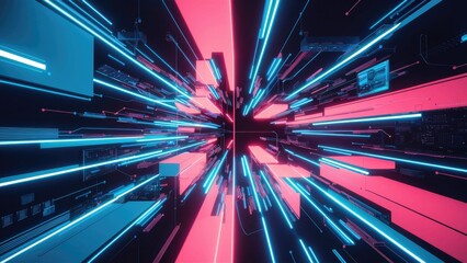 Poster - Abstract Neon Blue and Pink Background Featuring Digital Technology Cyber Information and Innovative Connectivity