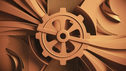 Poster - Geometric Cogwheel Design in Trendy Risograph Print Style Featuring Geometric Shapes and Textures