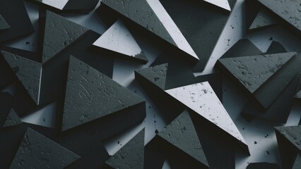 Poster - Abstract black and white background with dark gray geometric patterns Triangular polygonal shapes featuring gradient shadows and a matte finish creating a rough grungy texture Ideal