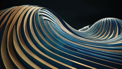 Poster - Curved Striped Roof Design in Blue and Gold on Dark Background