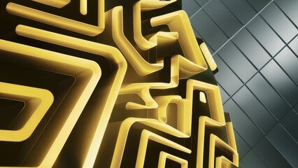 Poster - Abstract yellow and black light patterns with gradient on a sleek modern diagonal background featuring a soft metallic texture