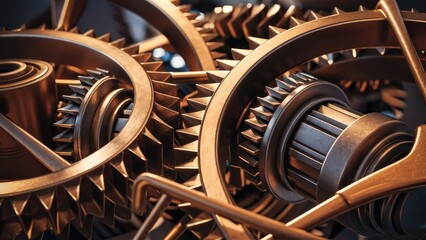 Poster - Interlocking mechanical gears and metallic components 3D rendering and illustration
