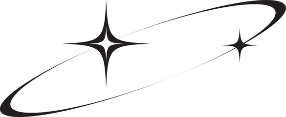 Wall Mural - y2k icon of star shape shiny glitter element. abstract retro minimal twinkles with cosmic orbit. min