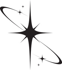 Wall Mural - y2k icon of star shape shiny glitter element. abstract retro minimal twinkles with cosmic orbit. min