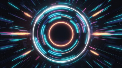 Poster - Abstract neon circle background with futuristic fluorescent light spectrum