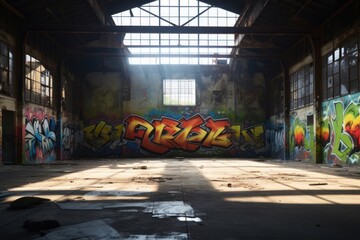 Wall Mural - Abandon warehouse graffiti art old.